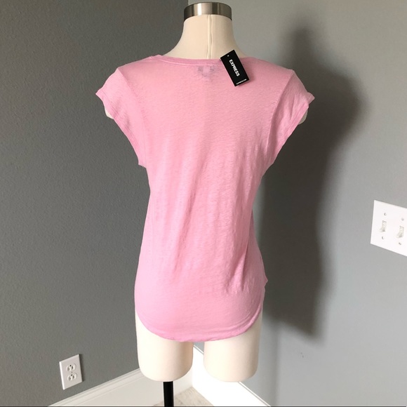 NWT Express Pink V-Neck Linen Tank T-Shirt - Picture 7 of 16